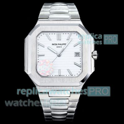 HBF Factory Swiss Clone Patek Philippe New Cubitus White Embossed Dial Steel Watch 